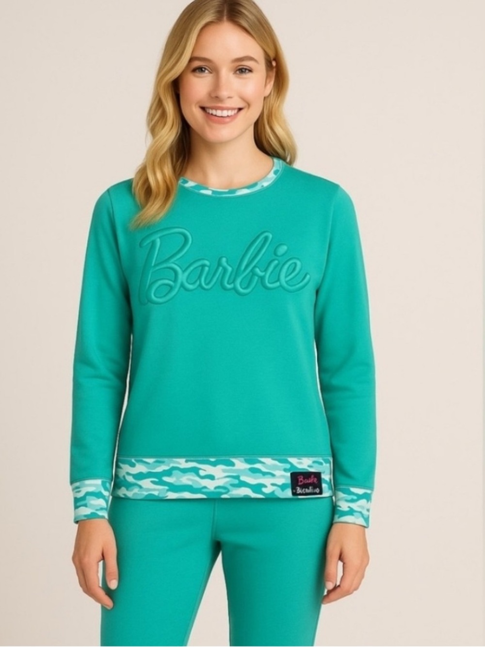 Barbie & Ugly Dukling Matching Teal  Camo Trim Set top and bottom